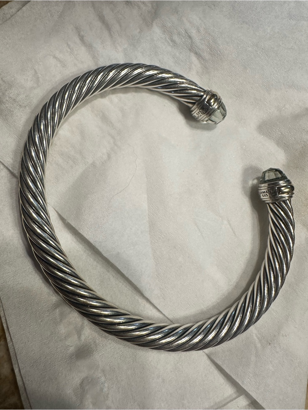 David Yurman Cable Classics Classic Cable 925 Sterling Silver Cuff Prasiolite